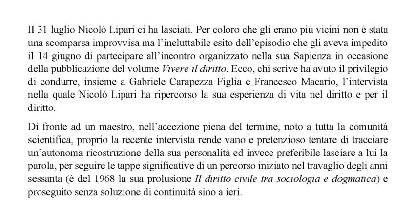 In Ricordo di Nicolò Lipari 